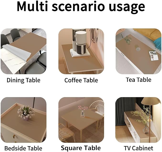Leather Table Cover,1.8mm Thick,24x60 Inch Desk Cover,Large Desk Mat,Table Protector,Table Cover Protector,Desk Protector,Table Pad,(Khaki+Silvery,24x60)
