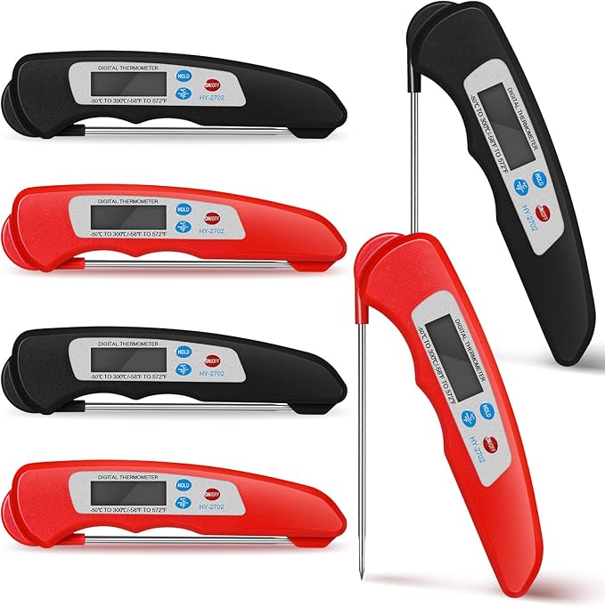 6 Pieces Digital Meat Thermometer Foldable Instant Read Food Thermometer Waterproof Digital Food Probe with Magnet for Grill Cooking Kitchen Food BBQ Roast Turkey Deep Fry Temperature Accessories
