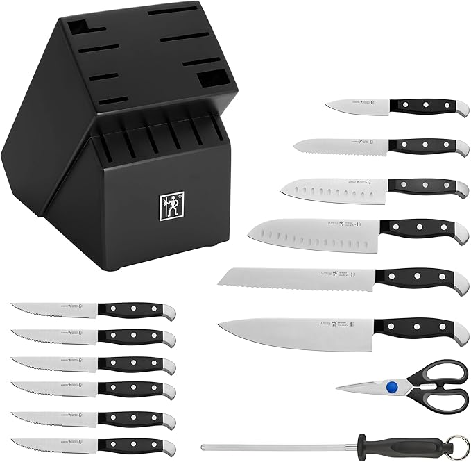 Henckels Statement 15-pc Kitchen Knife Set with Block, Chef Knife, Steak Knife set, Kitchen Knife Sharpener, Black, Stainless Steel