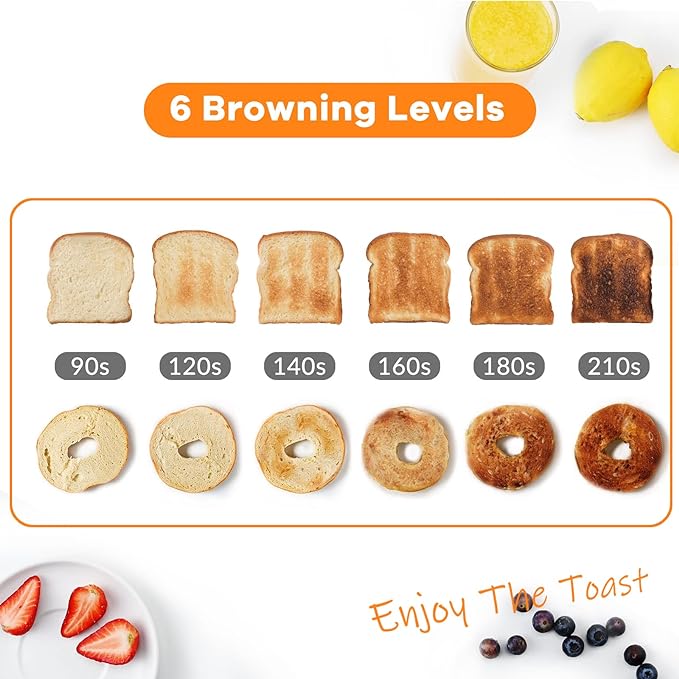 Mecity Toaster 2 Slice Stainless Steel Body, Timer, Bagel, Defrost, Reheat, Cancel Functions, Warming Rack, Removable Tray, 6 Browning Settings, Extra Wide Slots, Bread Toaster 800W