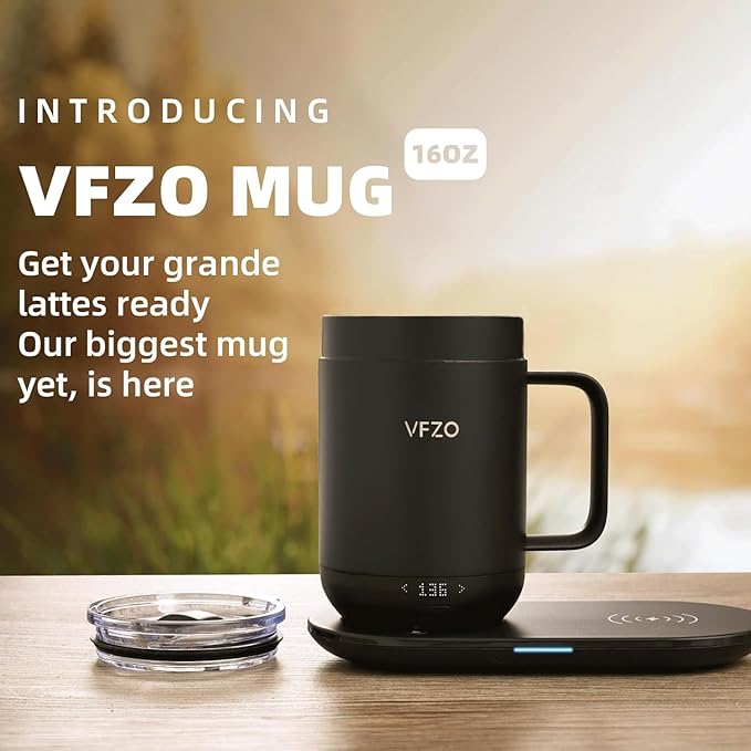 16Oz Temperature Control Smart Mug, Self Heating Coffee Mug LED Display, 180 Min Battery Life - Hot up to 149℉ Fast Wireless Charger Base Improved Design Coffee Serving Sets (16oz, Lemon)