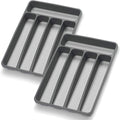 Silverware Organizer 2 Pieces Utenisl Organizer Holder Kitchen Drawer Organizer Plastic Silverware Tray for Drawer Flatware Organizer 5 Compartment Black
