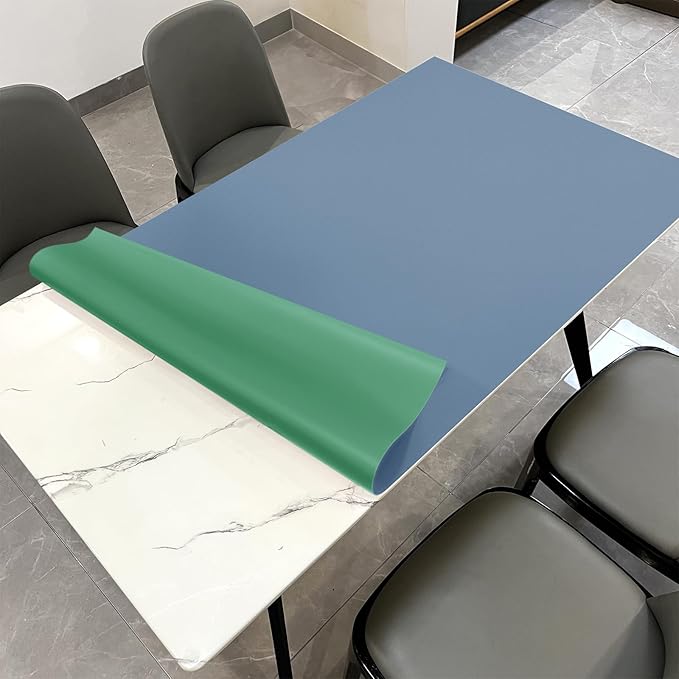 Leather Table Cover,1.8mm Thick,30x60 Inch Desk Cover,Large Desk Mat,Table Protector,Table Cover Protector,Rectangular Table Cover(Grayish Blue+Dark Green,30x60)