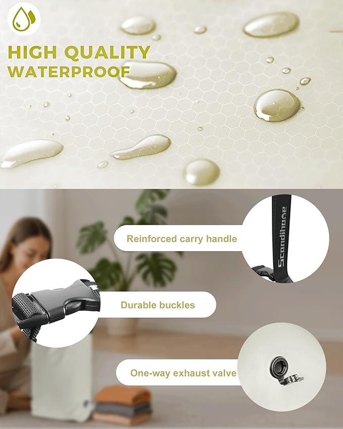 Travel Laundry Bag, Pump Free Vacuum Storage Bag Reusable Compression Dirty Clothes Travel Bag Waterproof Wet Dry Bags Large Capacity Space Saver Bags Camp Clothes Organizer (1 Pcs)(White, L)