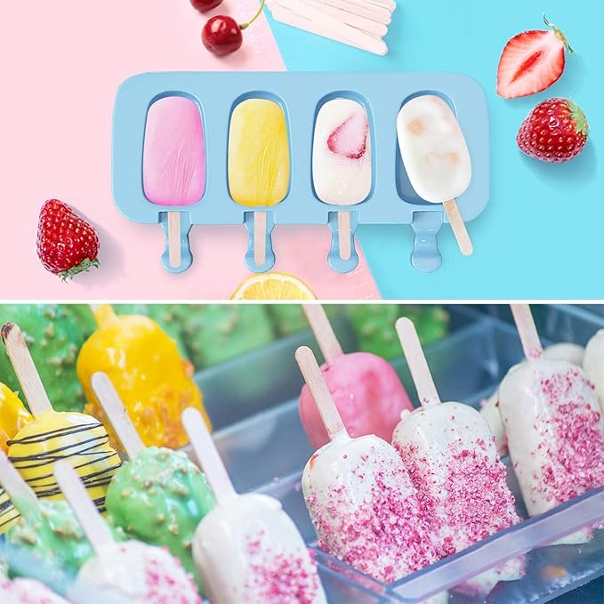 Popsicles Molds, Ozera 2 Pack Homemade Cake Pop Molds, Reusable Silicone Ice Pop Cream Maker Cakesicle Molds with 50 Wooden Sticks & 50 Bags