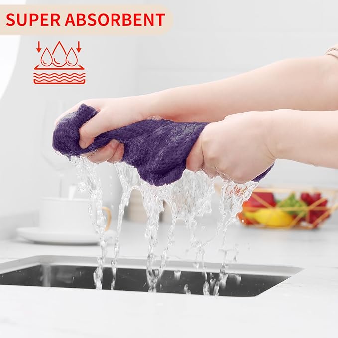 Homaxy 100% Cotton Waffle Weave Kitchen Dish Towels, Ultra Soft Absorbent Quick Drying Cleaning Towel, 13 x 28 Inches, 4-Pack, Eggplant