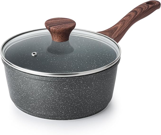 SENSARTE Nonstick Saucepan with Lid, 2.5 Quarts Medium Pot with Swiss Granite Coating, Stay-cool Handle, Sauce Pan Small Kitchen Cooking Pot, Induction Comptable, Free of Intentionally Added PFOA