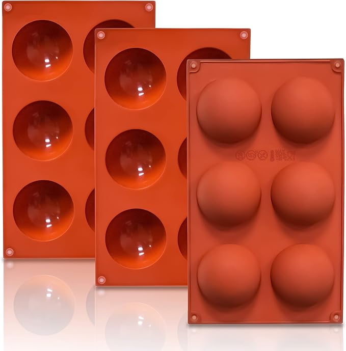 3 Pack Large 6-Cavity Semi Sphere Silicone Molds, Non-Stick Baking Mold for Making Standard Size Hot Chocolate Bomb, Cake, Jelly, Dome Mousse
