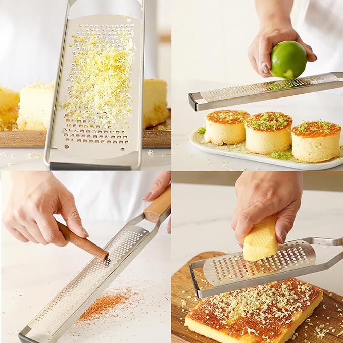Professional Cheese Graters for Kitchen Stainless Steel Handheld,Durable Rust-Proof Metal Lemon Zester Grater With Wood Handle for Cheese,Chocolate,Spices,Kitchen Gadgets (Square Hole)