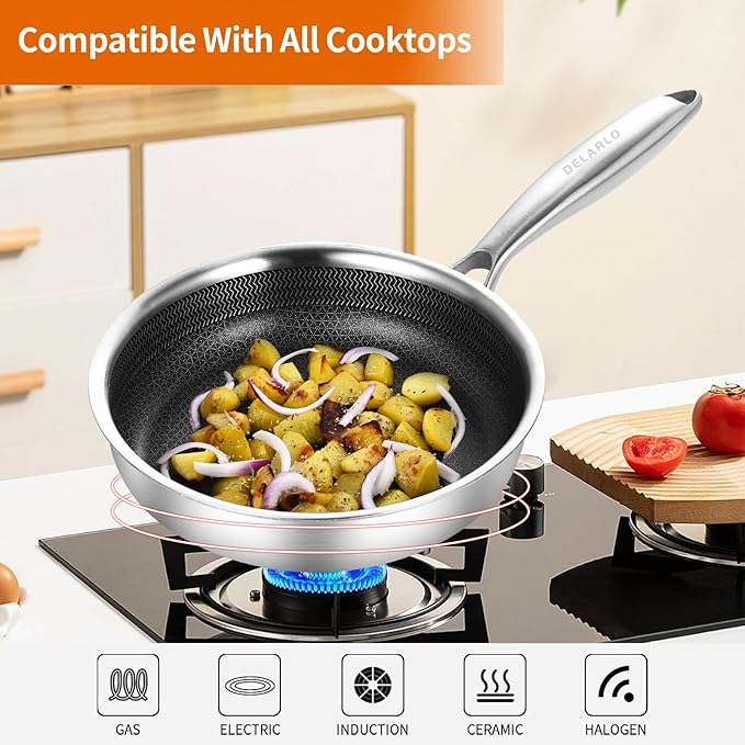 DELARLO Whole body Tri-Ply Stainless Steel 7.8 inch Mini Omelet Pans Nonstick Small Frying Pan, Oven safe induction skillet, Suitable for All Stove (Detachable Handle)