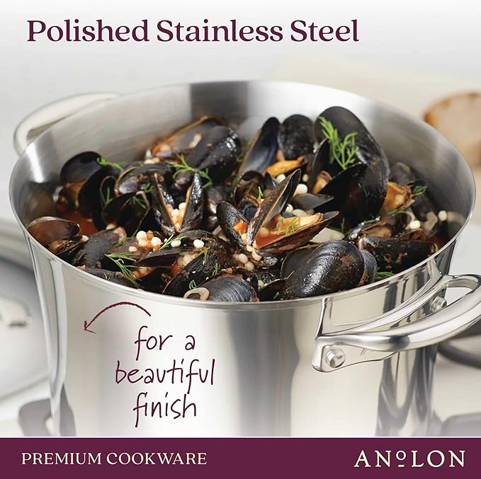 Anolon Nouvelle Stainless Stainless Steel Frying Pan / Fry Pan / Stainless Steel Skillet with Lid - 12 Inch, Silver