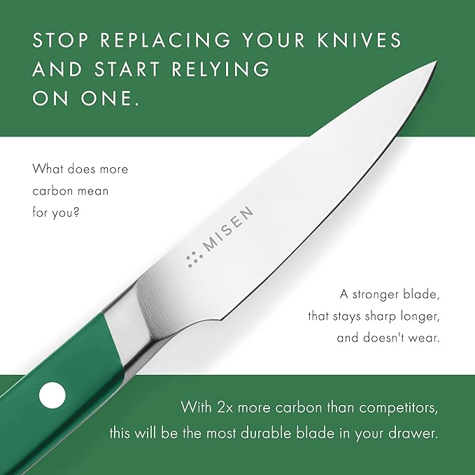 Misen 3.5" Paring Knife – Precision Kitchen Knife - High-Carbon Stainless Steel Blade – Ergonomic Handle for Peeling, Trimming, and Slicing – Lightweight, Versatile Tool for All Culinary Tasks - Green