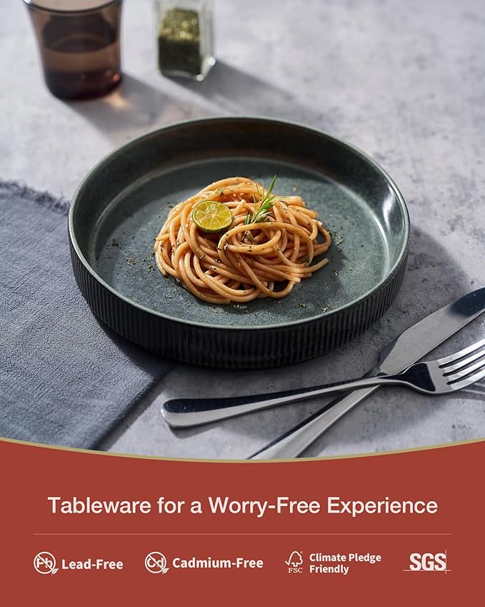 famiware Star 8.25" Pasta Bowls, Large Dinner Bowls Set of 6, Salad Bowl Plates, Shallow Bowls for Eating, Deep Forest