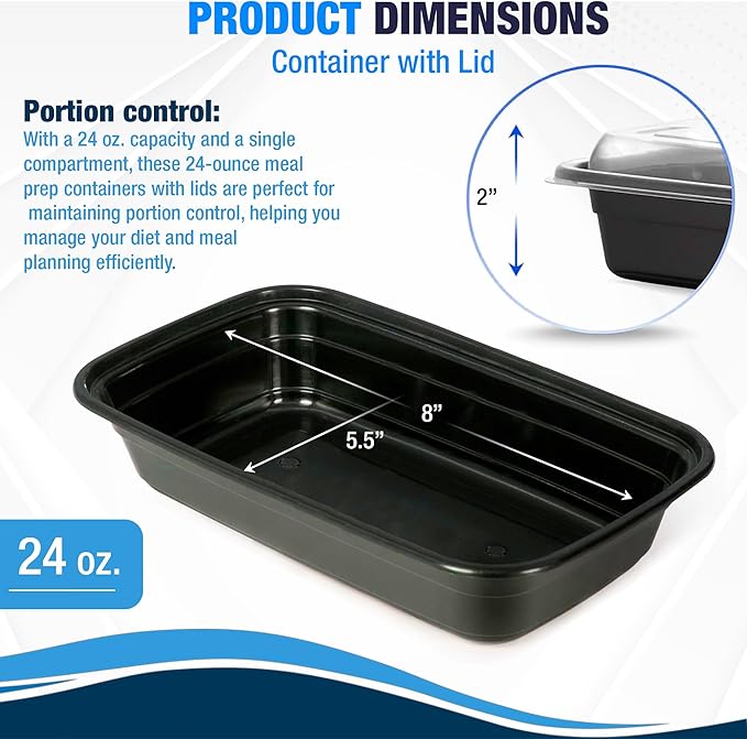 Ruthy's Outlet Meal Prep Containers W/Lids -Square Food Storage – BPA-Free| Stackable | Microwave | Freezer & Dishwasher Safe | Reusable Lunch Bento Box Portion Control & Planning (50 Pack, 24 oz)