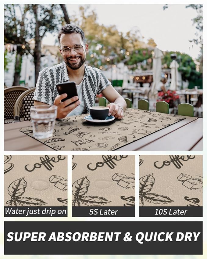 AMOAMI Coffee Mat Hide Stain Rubber Backed Absorbent Dish Drying Mat for Kitchen Counter - Fits Under Coffee Maker & Espresso Machine (17X31.5, MILK TEA)