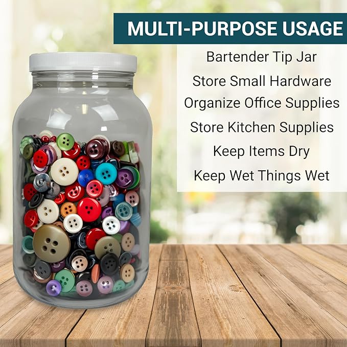 1 Gallon Large Plastic Jar with Lid (1 Pack) - Food Safe & Air Tight - Clear Storage Gallon Container with Lid - Wide Mouth Food Storage Containers - Large Candy Jar for Kitchen & Pantry Organization