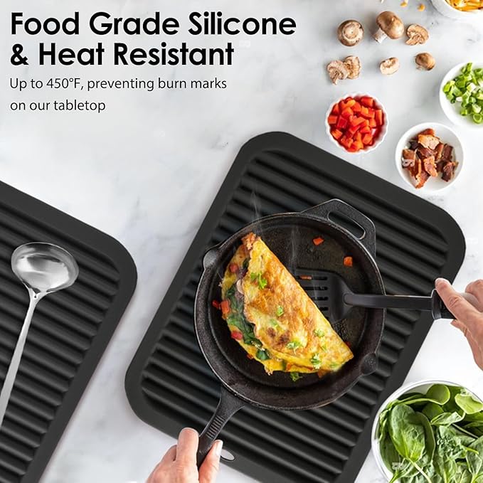 Black Silicone Trivet 16'' X 12'' Silicone Hot Pads for Kitchen Nonslip and Heat Resistant Hot Pads Trivets for Kitchen Quartz Countertops (Black)