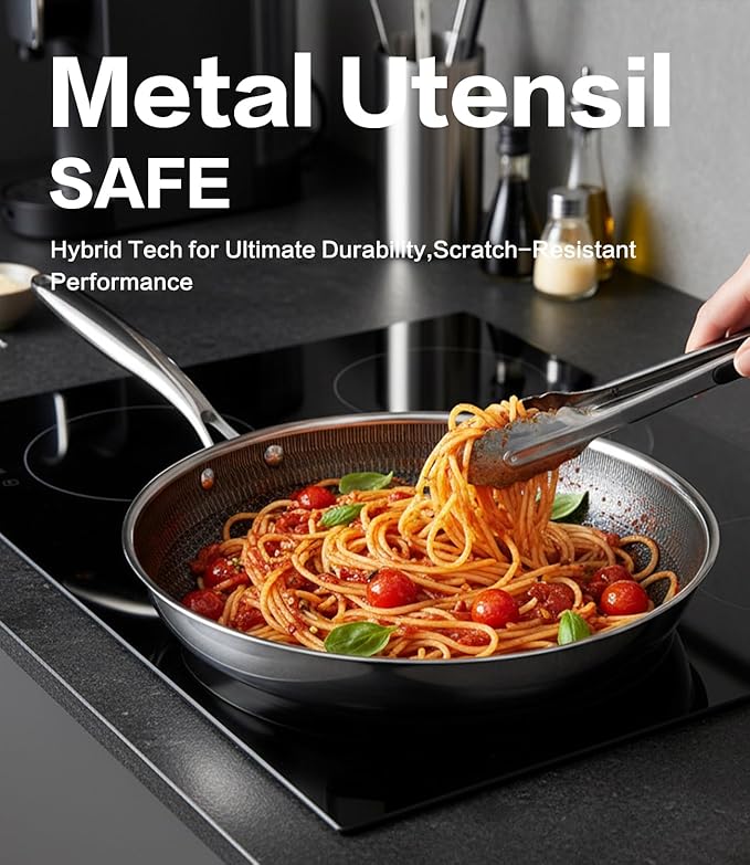 Non Stick Frying Pans with Lids, 8 Inch Fry Pan, Hybrid Large Frying Pan with Lid, Nonstick Skillet Stainless Steel, Dishwasher & Oven-Safe, Induction Compatible Cooking Pan