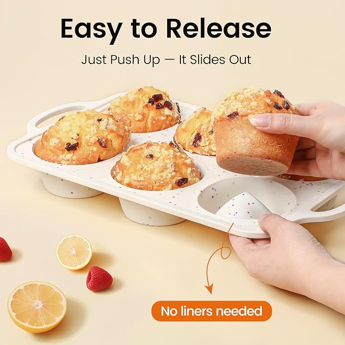 Silicone Jumbo Muffin Pan with Metal Frame, Non Stick Food Grade Silicone Large Muffin Pan Set of 2, with Handles 6 Cup,BPA-Free and Dishwasher Safe, Jumbo Cupcake Pans