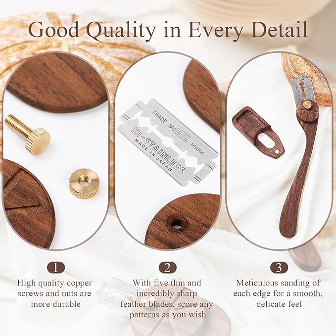 Bread Lame Set with Blade Cover, Two Scoring Knifes with 5 Feather Blades, Dough Scoring Tool for Bread Baking, Sourdough Scoring Tool Dexterous-Cut Series Lame Bread Tool (LUNA & ELEGANT)