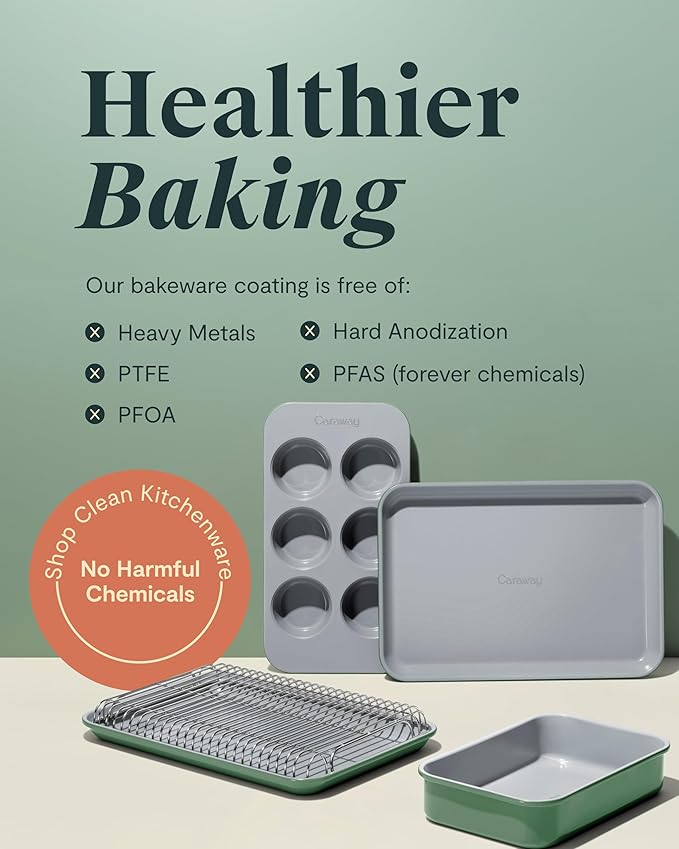 Caraway Nonstick Ceramic Small Baking Sheet Duo (9x13”) – Non-Toxic, PTFE & PFOA Free – Oven Safe – Aluminized Steel Core – Mini Sheet Pan for Baking, Roasting & More - Perracotta