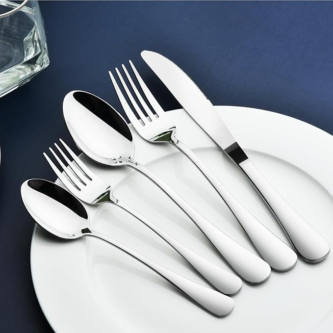 Silverware Set for 8, 45 Piece Stainless Steel Flatware Cutlery Fork and Spoon Set with Serving Utensils Set, Dishwasher Safe, Gift Package for Wedding Housewarming