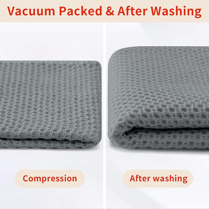 Homaxy 100% Cotton Waffle Weave Kitchen Dish Towels, Ultra Soft Absorbent Quick Drying Cleaning Towel, 13 x 28 Inches, 4-Pack, Grey