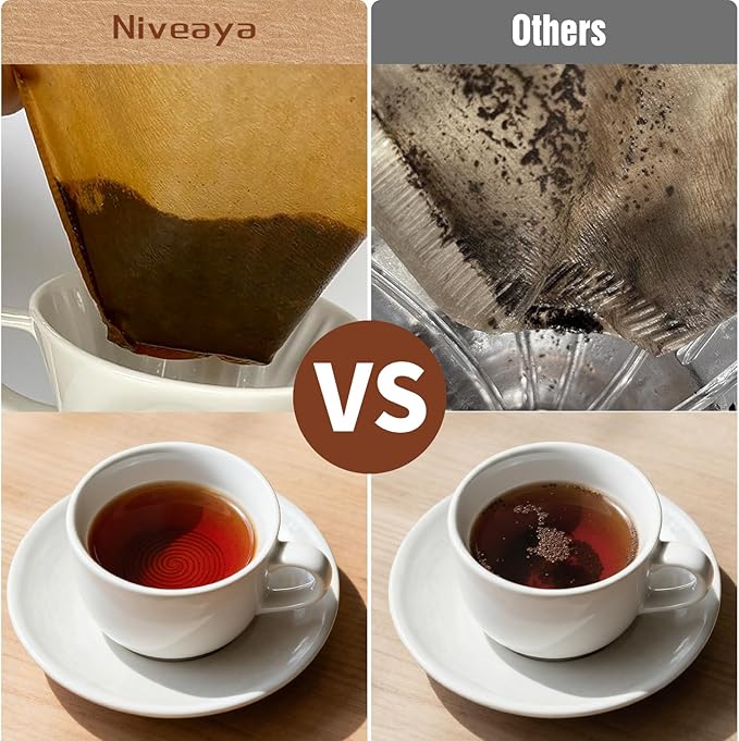 Niveaya 200 Count Coffee Filters #4, Unbleached Natural Brown Coffee Filters 8-12Cup, Disposable Cone Paper Fliters for Pour Over and Drip Coffee Maker