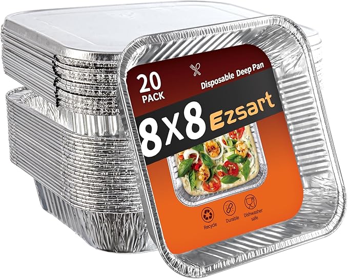 8x8 Aluminum Pans with Lids - 20 Pack Disposable Baking Pans, Heavy Duty Tin Foil Pans with Lids for Cake Baking, Cooking, Heating, Storing, Prepping Food