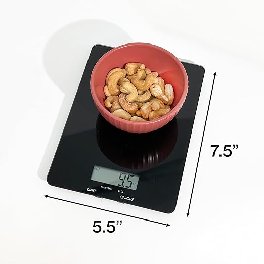 Glass Platform Digital Kitchen Scale - for Food Coffee Lab - LCD Display gram Ounces lb:oz fl.oz ml - 11 LB/5 KG Capacity - Battery Included - Black by The Display Guys