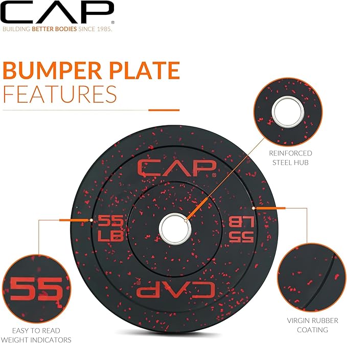 CAP Barbell 2-Inch Olympic Bumper Plate Weight Set with 6 Post Rack | 100-370 lbs | Multiple Options