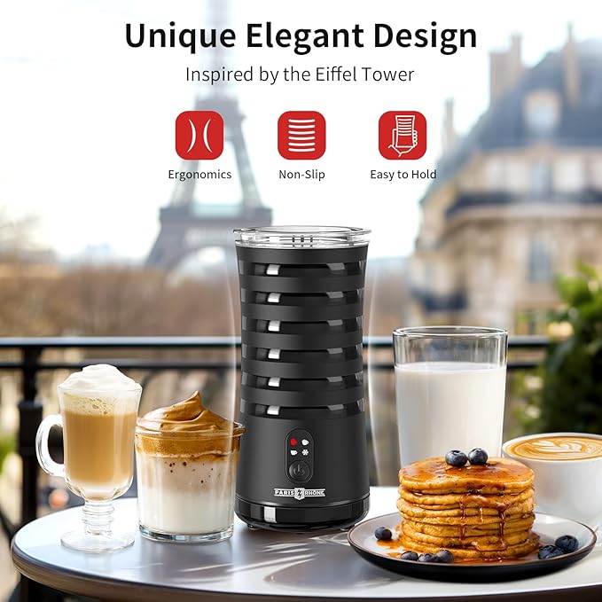 Milk Frother, Paris Rhône 4-in-1 Milk Steamer and Frother, Hot & Cold Foam Milk Warmer with Temperature Control, Auto Shut-Off Frothers for Coffee, Latte, Cappuccino, Macchiato