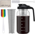 Cold Brew Coffee Maker, 64oz Iced Coffee Tea Pitcher with Stainless Steel Filter & Coffee Mat, 1/2 Gallon Heavy Duty Glass Mason Jar Cold Brew Maker with Pour Spout Handle Lid, 2 Brushes, Leak-Proof