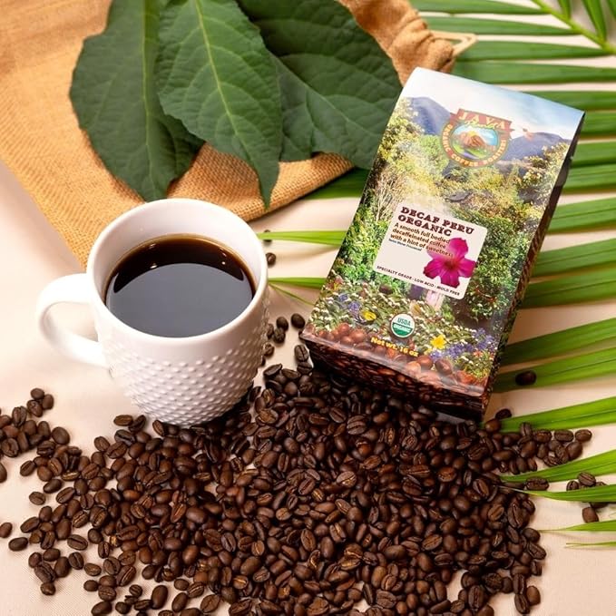 Low Acid Organic Coffee – Whole Bean, Mold-Free & Stomach Friendly by Java Planet, Peruvian Single Origin Decaf Coffee, Medium Dark Roast, Water Process, Smooth Full Flavored, 1LB Bag