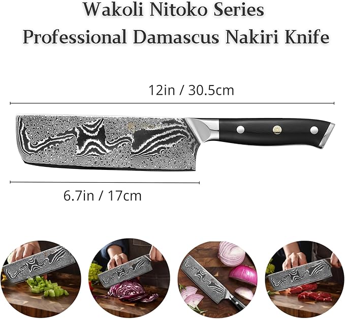 Wakoli NIT Nakiri Knife – 6.7-Inch Professional Damascus Vegetable Knife | 67-Layer VG10 Core Steel Blade | Ergonomic G10 Handle | High-Performance Kitchen Knife in Gift Box