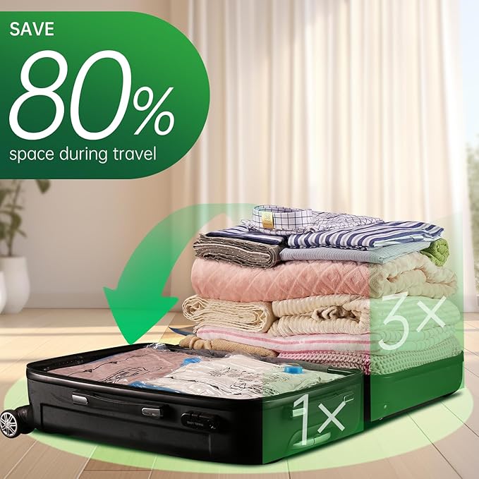 BRODI 6 Combo Pack Travel Vacuum Bags with Pump - Space Saver & Travel Essentials, Clothing & Luggage Vacuum Seal Bags