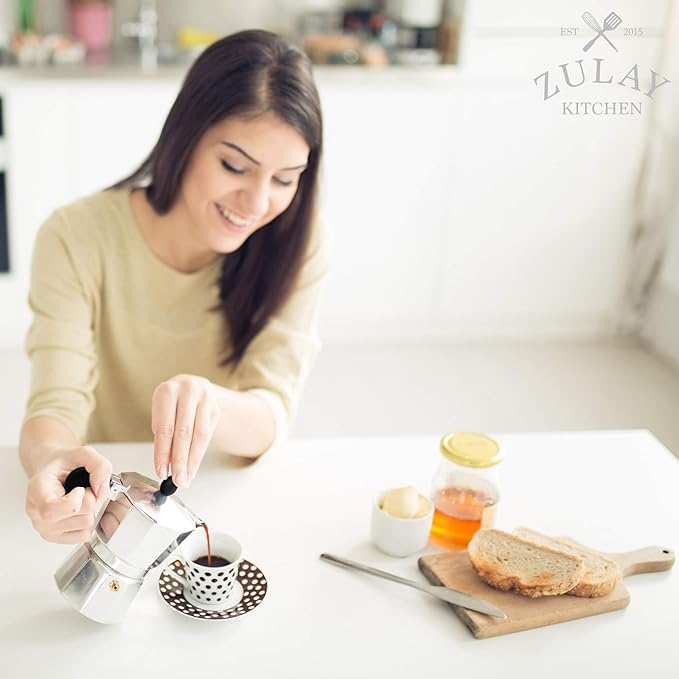 Zulay Kitchen Classic Stovetop Espresso Maker for Great Flavored Strong Espresso, Classic Italian Style 5 Espresso Cup Moka Pot, Makes Delicious Coffee, Easy to Operate & Quick Cleanup Pot