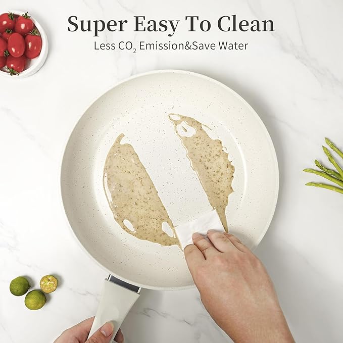 Innerwell Ceramic Frying Pan Set, Set of 3 Non Stick Frying Pans, White Ceramic Induction Cookware, Nonstick Skillet Omelette Egg Frying Pan Set, kitchen Cooking Pan Set, PFOA&PFAS Free