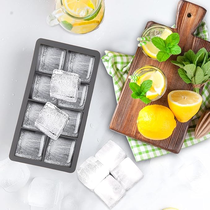 Samuelworld Premium Ice Tray Combo, Large Ice Sphere Maker & Giant Ice Cube Trays, 2 Packs, Food Grade, Durable Flexible Easy To Use, Spill-Free Integrated Funnels, Whiskey Bourbon Cocktails(Gray)