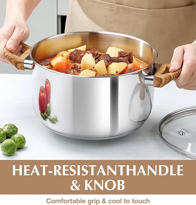 KOCH SYSTEME CS Stainless Steel Pot - 8 Quart Stainless Steel Stock Pot with Visible Lid, Steel Soup Pots with Heat-Resistant Bakelite Double Handle, Dishwasher Safe, Induction Compatible, 8QT