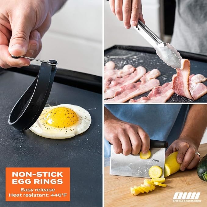 Flat Top Griddle Accessories Set for Blackstone and Camp Chef Griddle - 14 Pieces Set with Griddle Cleaning Kit & Carry Bag! Metal Spatula, Griddle Scraper, Egg Rings for Teppanyaki & Gas Grill