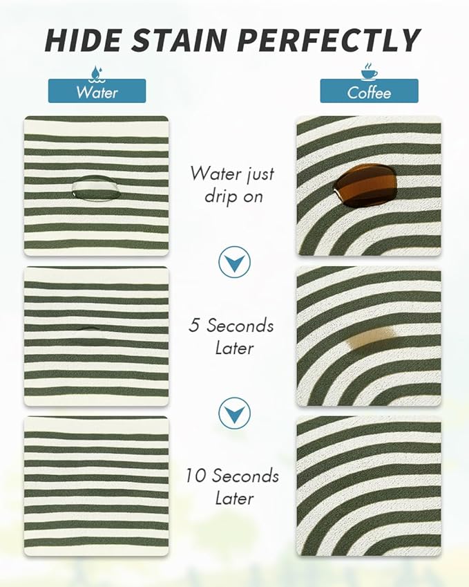 AMOAMI Coffee Mat Hide Stain Rubber Backed Absorbent Dish Drying Mat for Kitchen Counter - Fits Under Coffee Maker or Machine - Green Line 16x24