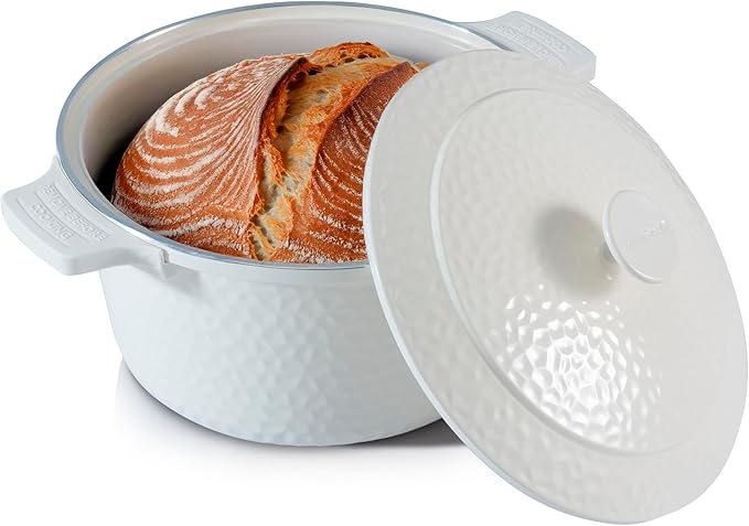 Gotham Steel Hammered 5 Qt Lightweight Dutch Oven Pot with Lid & Holders, Ceramic Non Toxic, Oven Safe & Even Heat Retaining Dutch Oven for Bread Baking Sourdough, Soup, 70% Lighter than Cast Iron