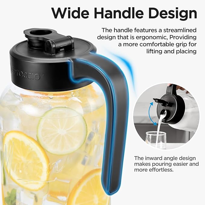 Mason Jar Pitcher - Airtight & Leakproof Glass Pitcher with Lid[set of 2], Perfect for Breastmilk, Cold Brew, and Sun Tea, 2 Quart (64 oz) Mason Jar with Pour Spout Lid