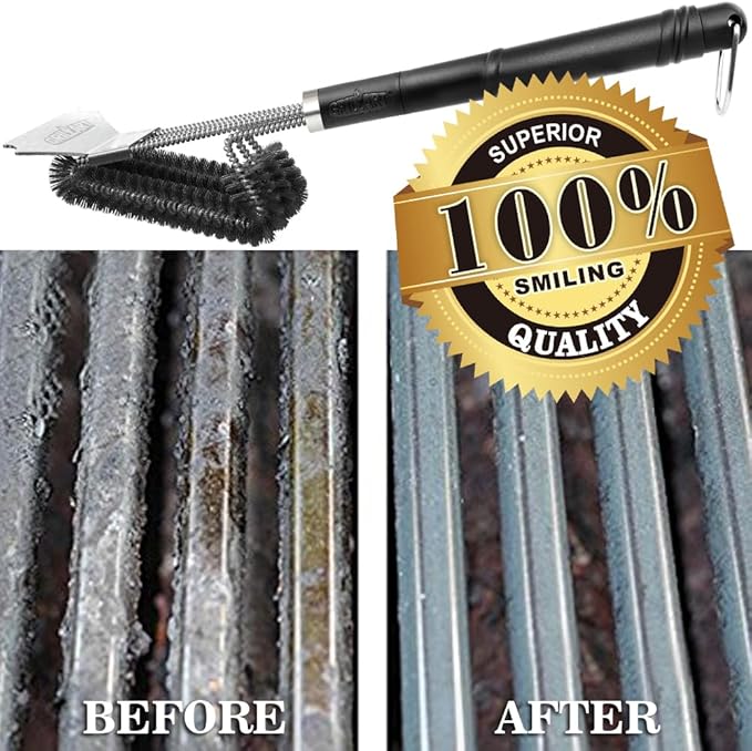 GRILLART Grill Brush and Scraper BBQ Brush for Grill, Safe 18" Stainless Steel Woven Wire 3 in 1 Bristles Grill Cleaning Brush, BR-4516