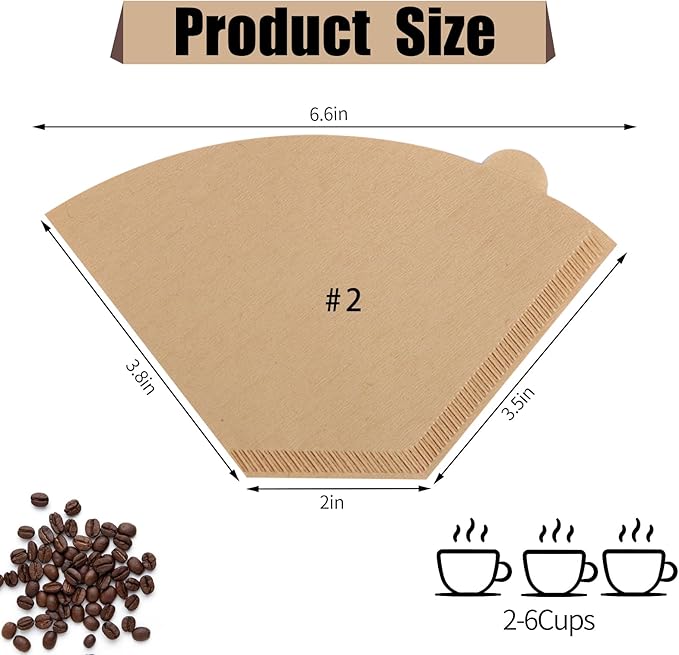 400 Count Cone Coffee Filters #2, 2 Coffee Filters Unbleached Natural Brown Disposable Coffee Filter Compatible with Pour Over and Drip Coffee Maker