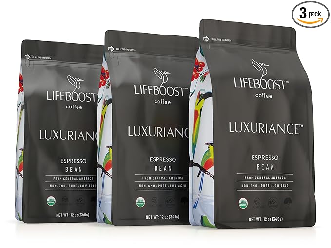 Lifeboost Organic Espresso Beans Whole - Non-GMO Low Acid Single Origin Organic Espresso Coffee - Third Party Tested For Mycotoxins & Pesticides - Whole Bean - 12 Ounces, Pack of 3