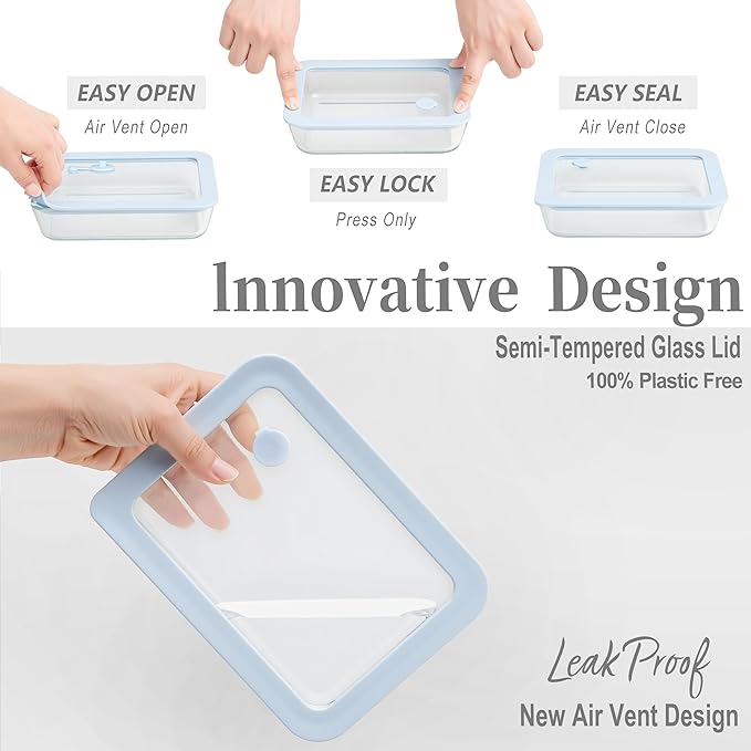 Urban Green Glass Food Container Set with Glass Lid, 4 Pack, Meal Prep Containers with Silicone Framed Airtight Lid, Leakproof, 100% Plastic Free,