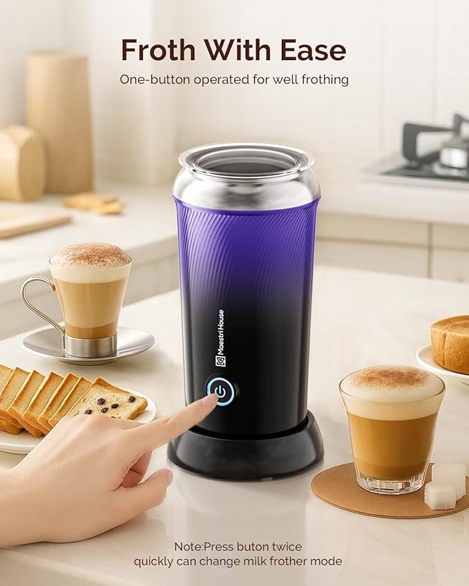 Maestri House Milk Frother, 3-in-1 Hot & Cold Mik Frothing Steamer, 8.12OZ/240ML Touch Control Foam Maker, Compact Space-saving Design for Latte, Cappuccino and Warm Milk