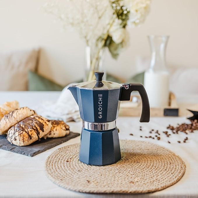 GROSCHE Milano Stovetop Espresso Maker Moka Pot 9 Espresso Cup, 15.2 oz, Blue. Stove top Coffee Maker Moka Italian Espresso greca Coffee Maker Brewer Percolator